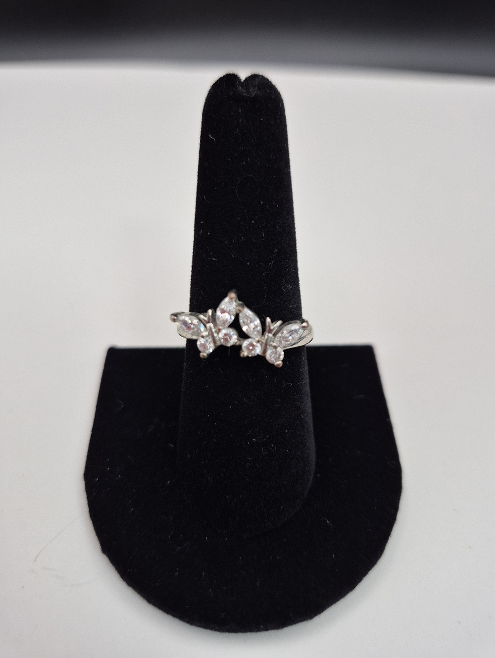 Delicate Silver Butterfly Ring with Clear Stones - Women's Jewelry